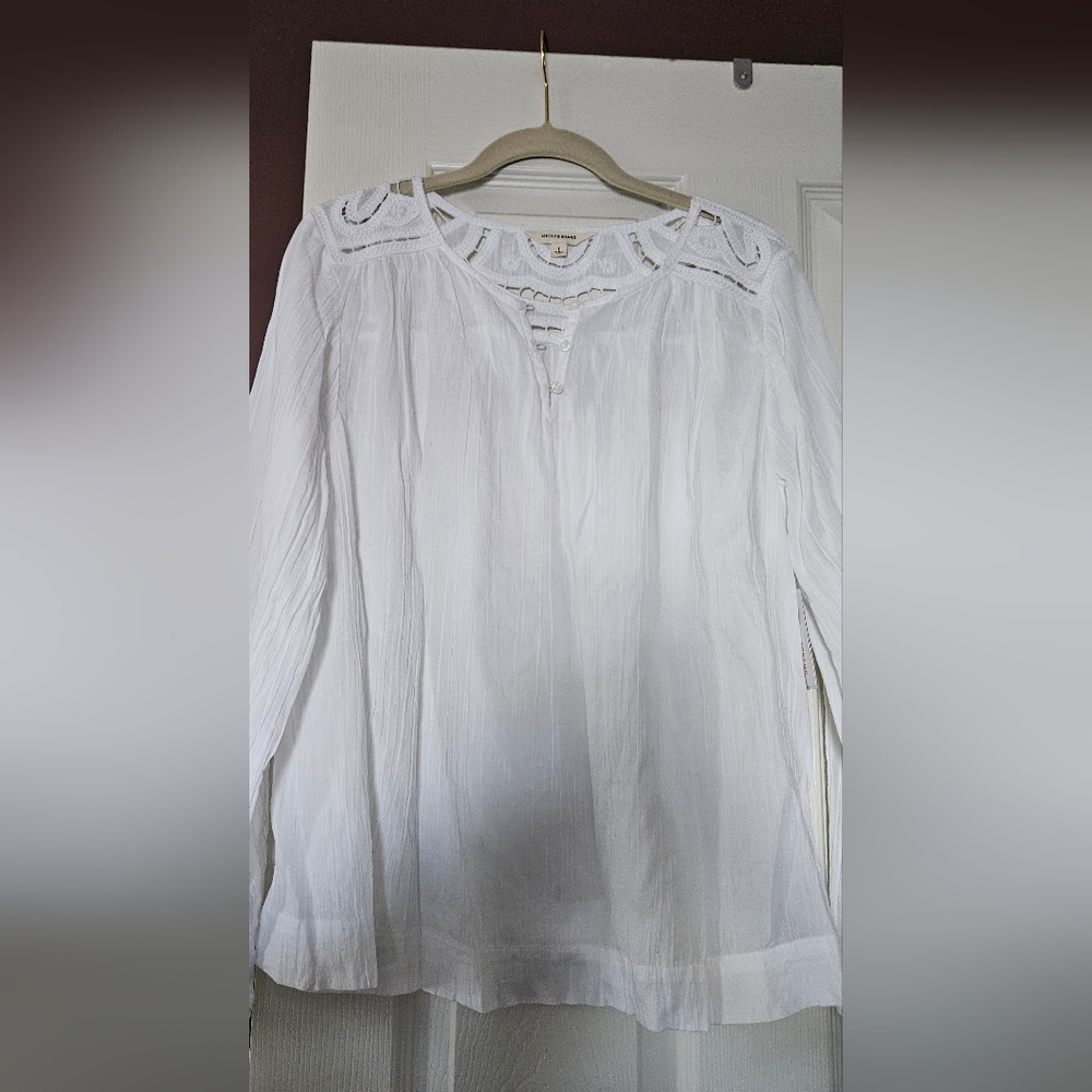 Lucky Brand White Gauze Lace Top
